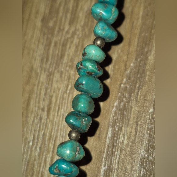 Native American Turquoise Bead Sterling Silver Necklace 19" - Picture 12 of 16